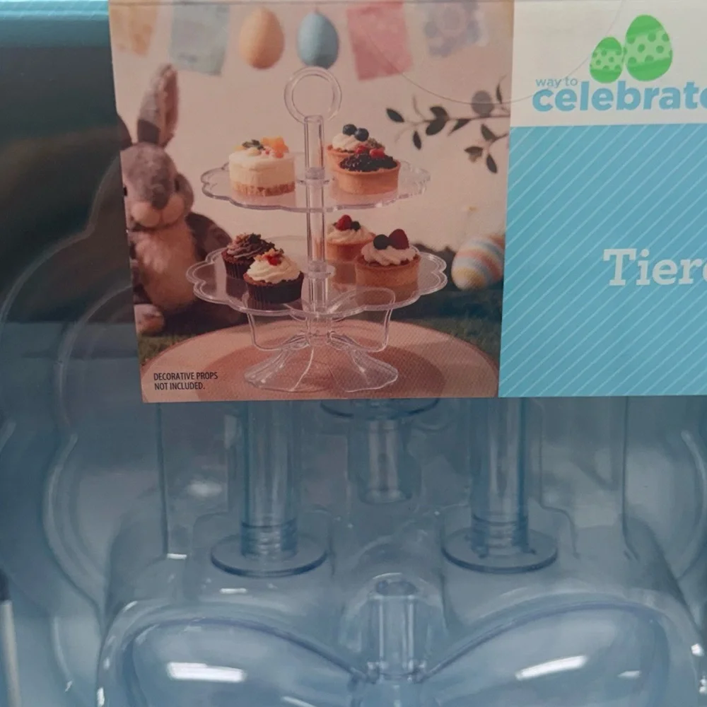 New! Tiered Treat Stand with Bow, Clear, 11